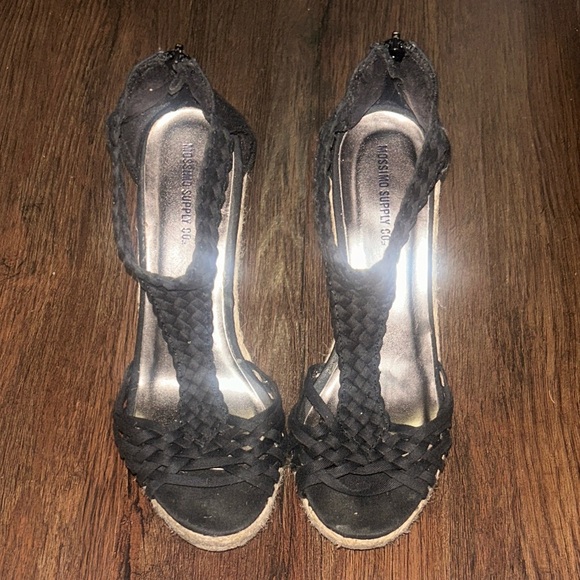 Mossimo Supply Co. Shoes - Mossimo Supply Co black braided espadrille wedge sandals size 6.5